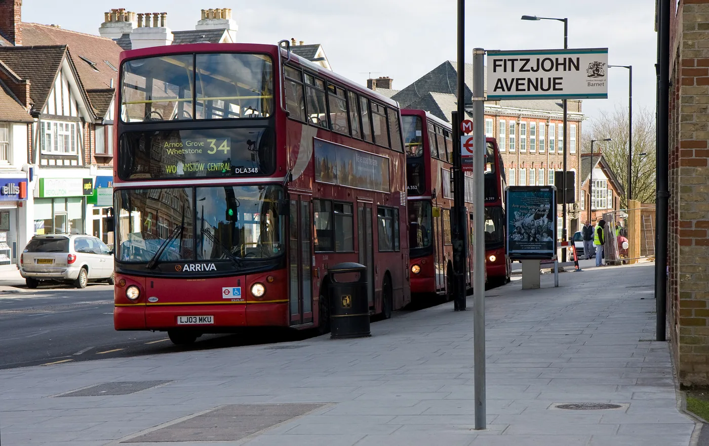 Route 34 buses at their terminus on Barnet High Street, photographed in an earlier year