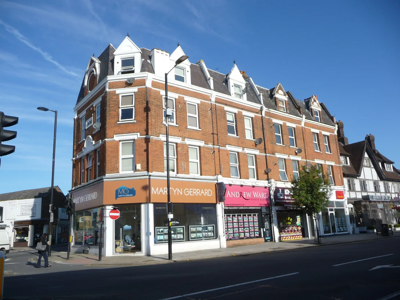 Shops and offices at the junction of High Street and Wood Street, Chipping Barnet