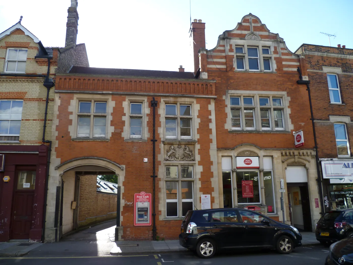 The former Crown Post Office at 63-65 High Street, Chipping Barnet, with the gated passage once used by post vans
