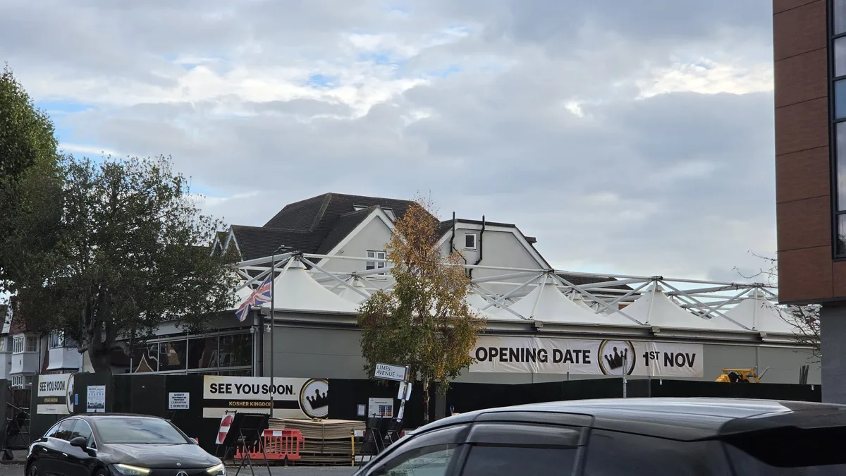 The new Kosher Kingdom on Golders Green Road with its opening date banner up, 15 October
