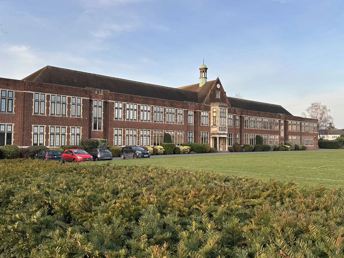 The main building of Queen Elizabeth's School on Queens Road, Barnet, photographed in February 2025